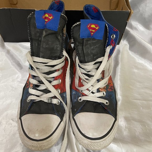 DC Comics Chuck Taylor All Star Superman High Tops Converse Used Sz 9 \ 11 - Picture 3 of 12